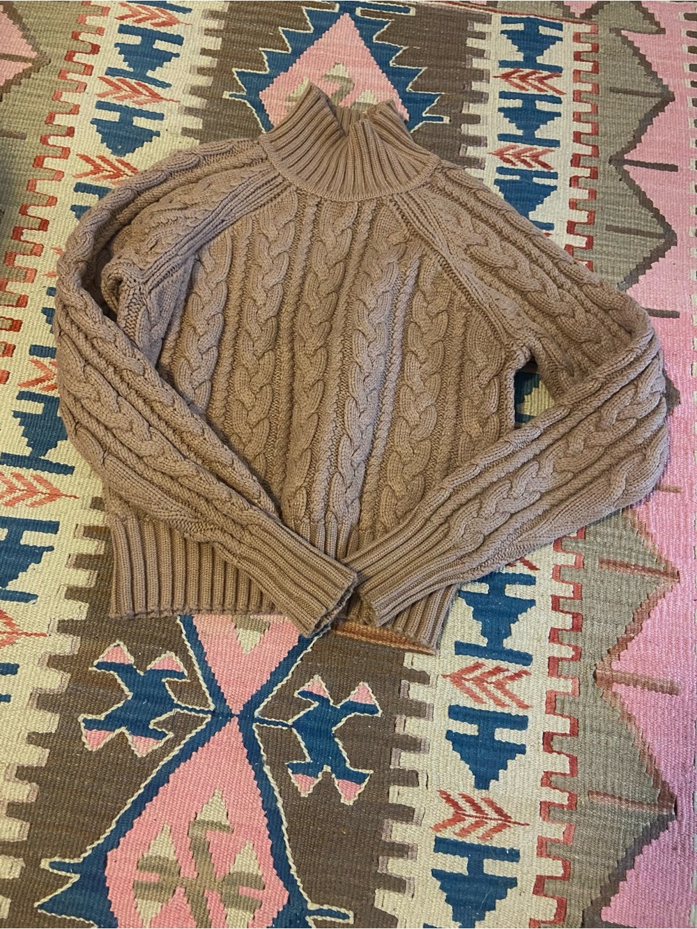 Marciano Cable Knit Turtleneck Sweater in Taupe